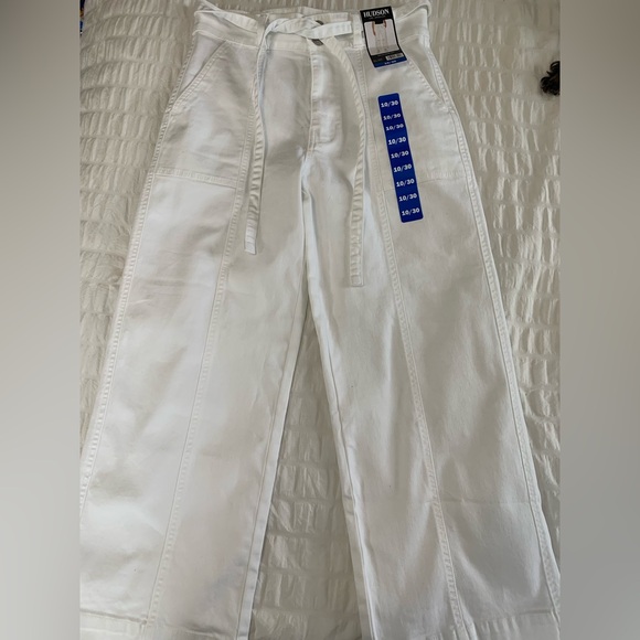 Hudson Los Angeles Cream Wide-Leg Belted Jeans - Picture 3 of 16